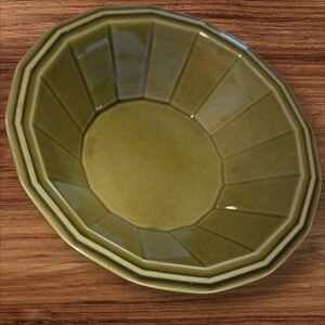 Vintage Olive Green Octagon Ribbed Stoneware Serving Bowl 9" Mid Century  Mod